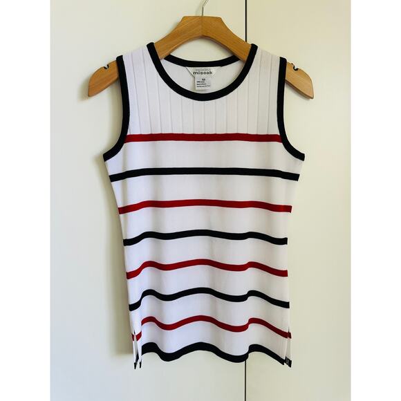 Misook Womens Knit Sleeveless Top White Blk Red Size XS Casual Business NWOT - Picture 1 of 4